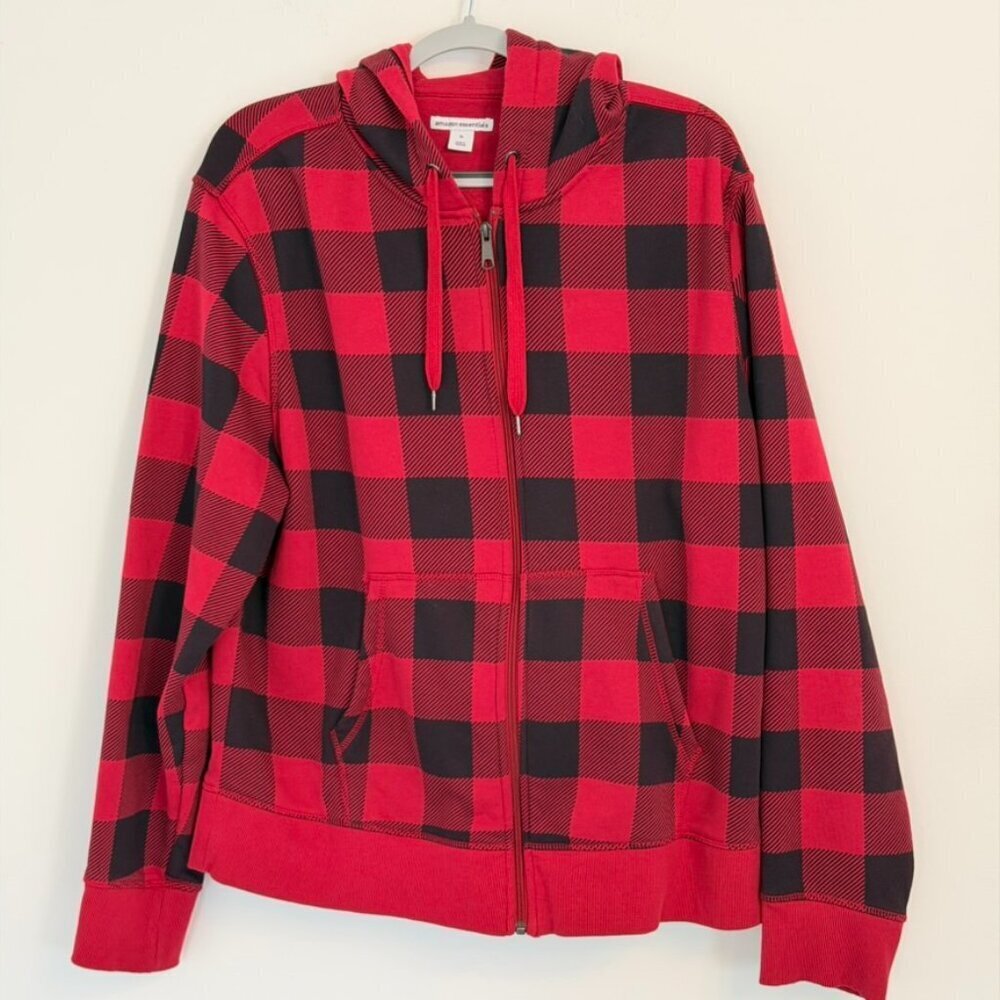 ❤️  Red & Black Buffalo Plaid Zip Hoodie (XL)